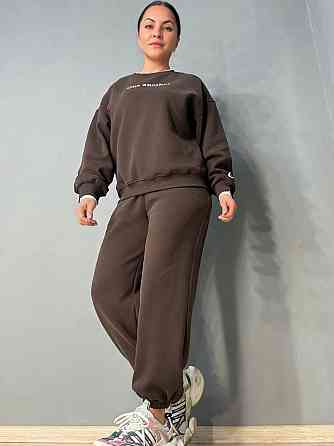 Костюм женский A-N 27063 свитшот и джогеры оверсайз с вышивкой коричневый, коричневый, S Киев