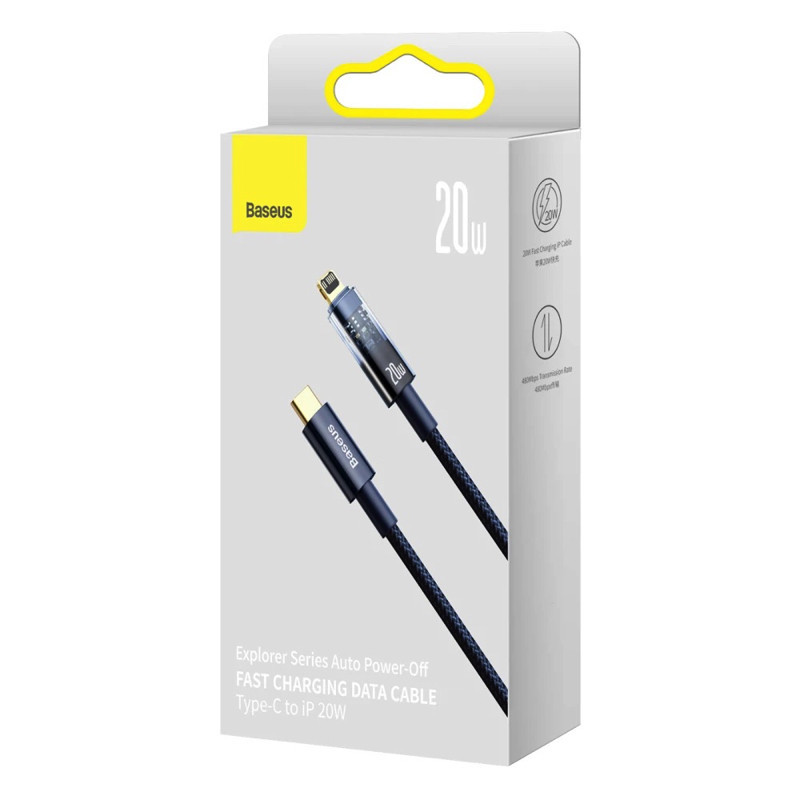 Кабель Baseus Explorer Series Auto Power-Off Fast Charging Data Cable Type-C to IP 20W 2m Blue Київ - фото 2