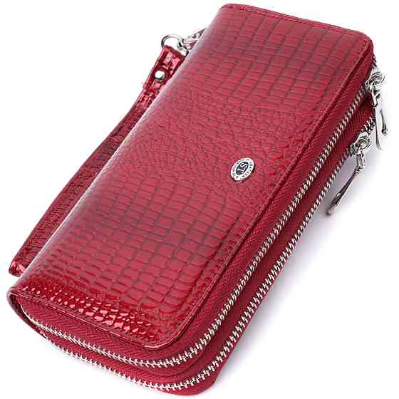 Фактурный клатч на два отделения из лакированной натуральной кожи ST Leather 22692 Красный Киев