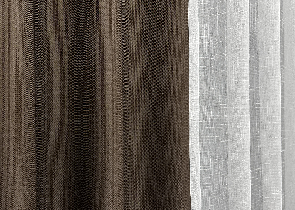 Комплект штор VR-Textil рогожка преміум TERRA LUXE 150х270 2шт і Тюль 400х270 1861ш-115т шоколадний з білим 71-079/3 Київ - фото 8