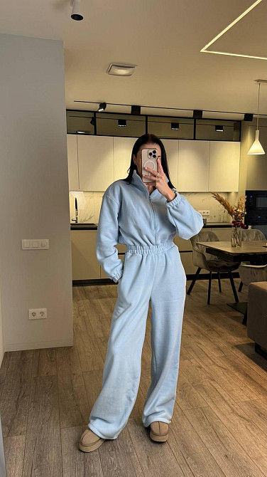 Жіночий повсякденний теплий комбінезон із флісу Блакитний Одеса - фото 3