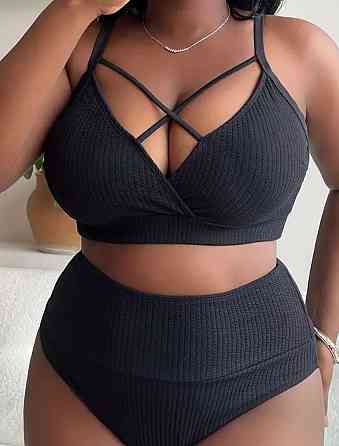 Купальник женский батал раздельный в рубчик черный 3XL Киев