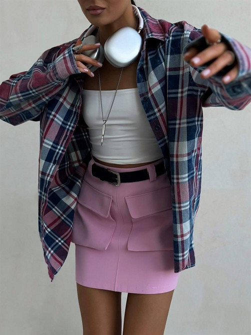 Женская стильная мини юбка-карго костюмка Розовый, 42/44 Одесса - изображение 3