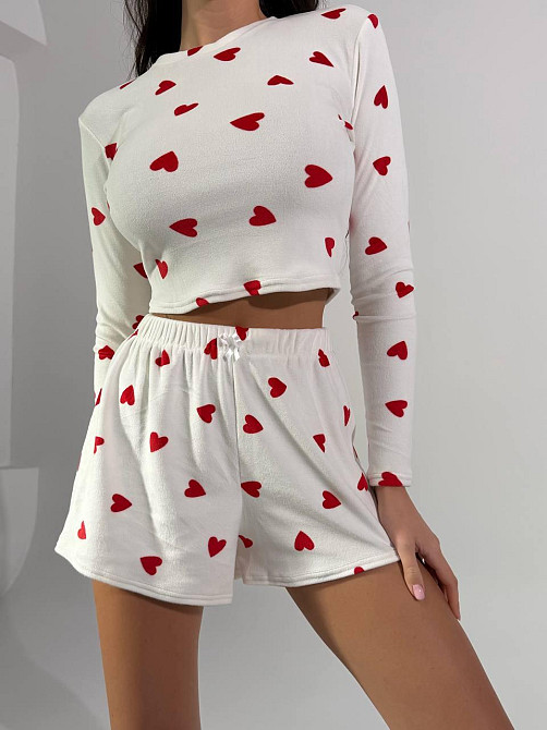 Жіноча стильна домашня принтована піжама плюшевий велюр Молочний Одеса - фото 4