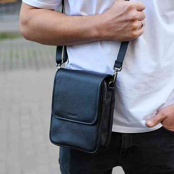 Сумка месенджер чоловіча шкіряна через плече чорна Tiding Bag Київ