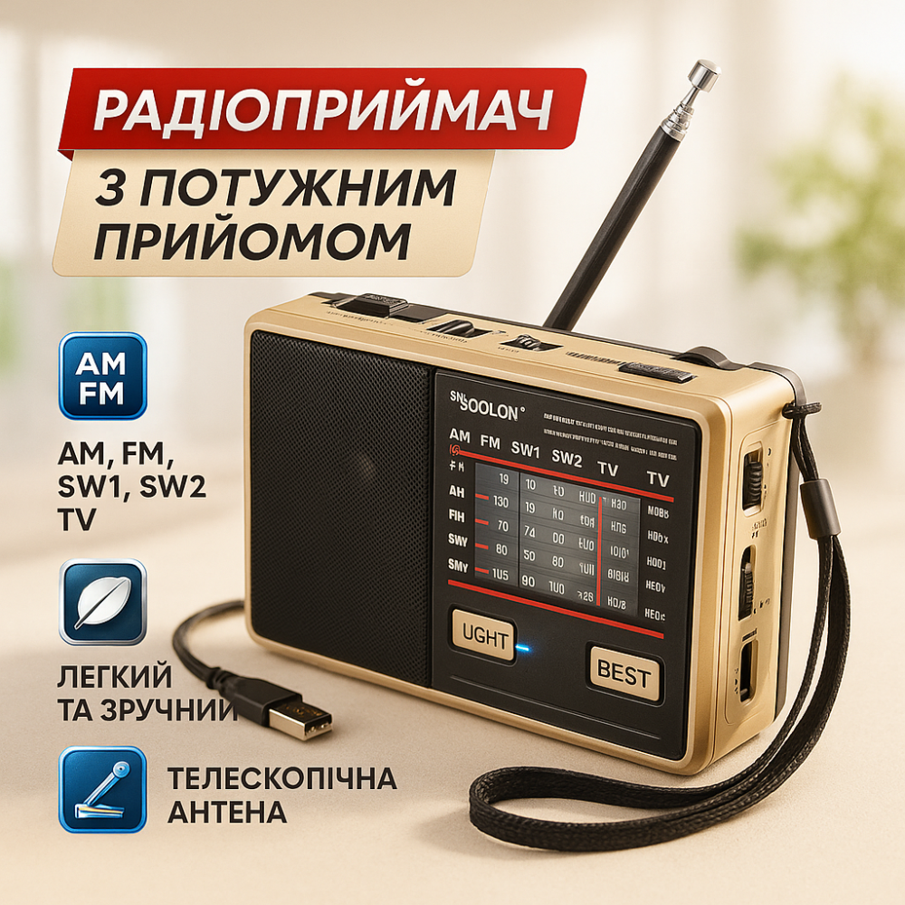 Аналоговий радіоприймач з хорошим звуком, Радіо з AM і FM діапазонами, Приймач ретро стиль RJ-71 Львів - фото 11