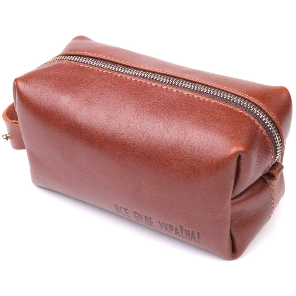 Чоловічий несесер середнього розміру з гладкої шкіри на блискавці Україна GRANDE PELLE 16766 Світло-коричневий Київ - фото 1