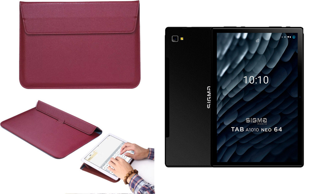 Чохол-конверт VitoCase для Sigma mobile Tab A1010 4G, Tab A1010 Neo, з функцією підставки для планшета Бордовий Київ - фото 1