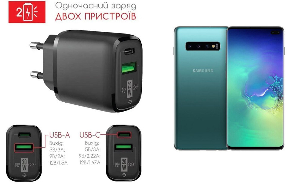 Сетевое зарядное устройство для Samsung Galaxy S10 Lite, 20W 3A, Quick Charge 3.0 Киев - изображение 1