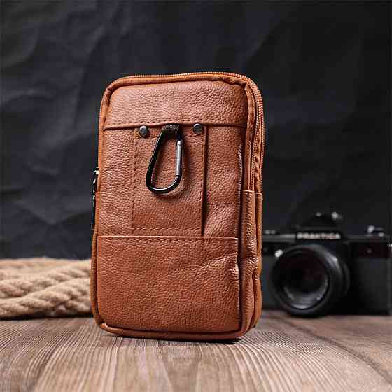 Чоловіча сумка на пояс на два відділення з натуральної шкіри Vintage 22737 Рудий Київ