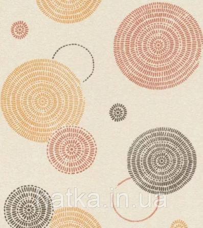 Шпалери вінілові на флізеліні Rasch Clasik 0,53х10 дитячі кола коричневі жовті чорні на беж Київ