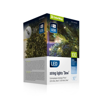Гирлянда ColorWay Роса LED 100 10 м 8 функций теплый цвет USB (CW-G-100L10NU) Винница - изображение 1