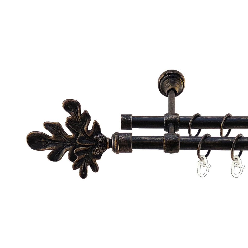 Карниз Orvit Листок Дуба металевий дворядний литий Чорне Золото 16\16 мм 240 см (5468278) Львів - фото 1