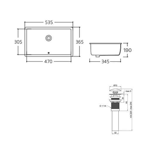 Комплект Qtap Stork: Раковина врезная прямоугольная 535x365x190 мм White + Донный клапан PU02O Киев