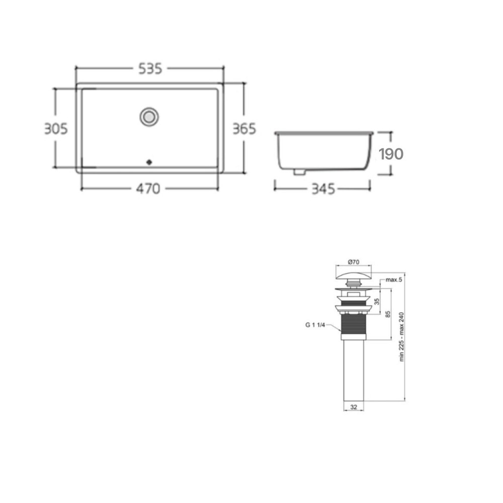 Комплект Qtap Stork: Раковина врезная прямоугольная 535x365x190 мм White + Донный клапан PU02O Киев - изображение 2
