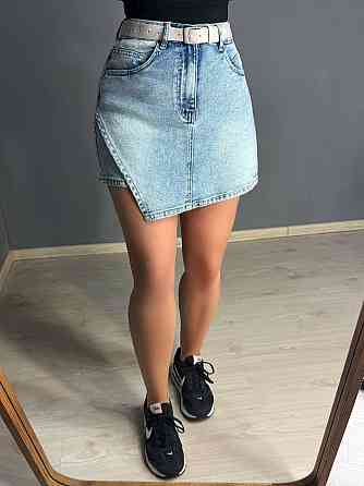 Шорти-спідниця жіночі Liana 4-050 джинсові короткі на запах з ременем блакитні, блакитний, 27, 27, 72 см, 100 см Київ