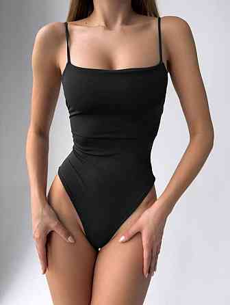 Женский базовый черный боди на тонких бретелях турецкий дайвинг Одесса