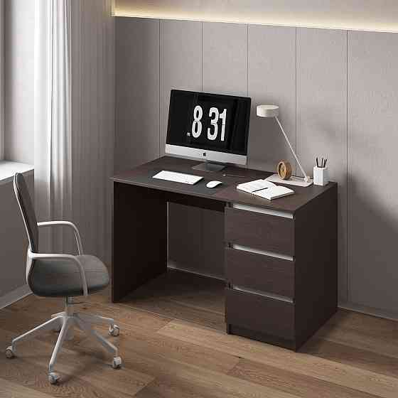 Компьютерный стол VAYS, письменный, современный, с тумбой cправа, 3 ящика з фасадами без ручек R-1 Венге Темный-Белые планки Львов