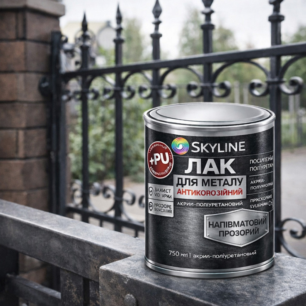 Лак для металу Skyline напівматовий прозорий акрил-поліуретановий антикорозійний без запаху 750 мл Харків - фото 9