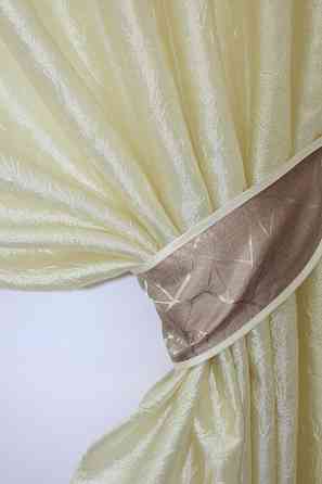 Кухонные шторы VR-Textil № 073к с ламбрекеном и подхватами светло-золотистый с пудровым 270х170 см (52-0167) Киев