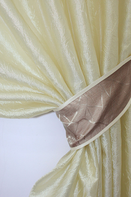 Кухонные шторы VR-Textil № 073к с ламбрекеном и подхватами светло-золотистый с пудровым 270х170 см (52-0167) Киев - изображение 3