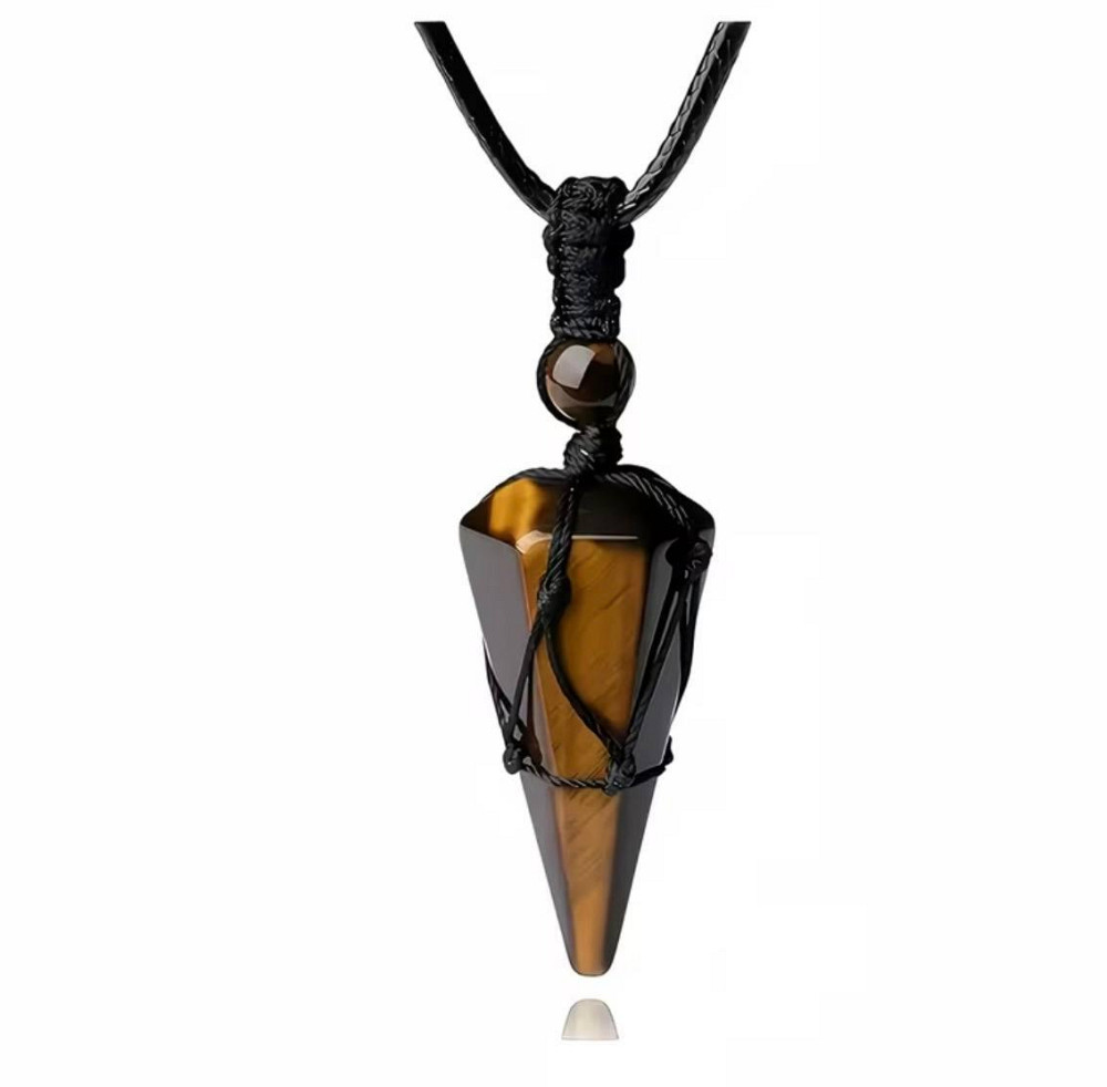 Підвіска з тигрового ока на шнурку з регулюванням довжини, конусний кулон-оберіг Київ - фото 1