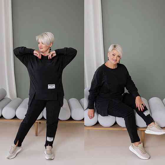 Жіночий теплий прогулянковий костюм, батал пума плюш Чорний, 54/58 Одеса