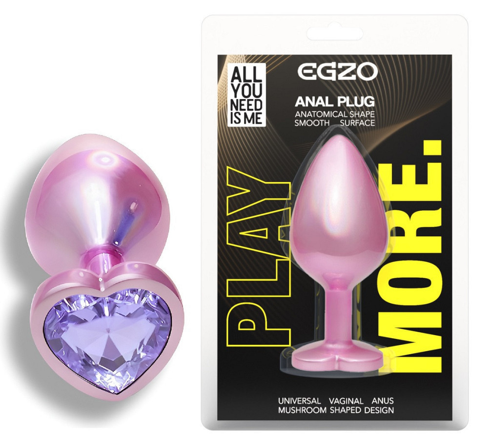 Анальна пробка з кристалом EGZO - Pink Perl Heart Plug Amethyst, size S Sex Aura Київ - фото 1