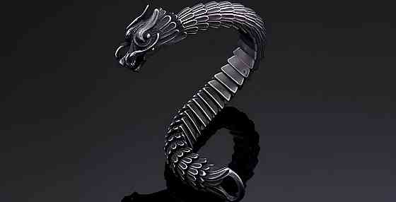 Сталевий чоловічий браслет Дракон RESTEQ. Тяжкий браслет Дракон. Браслет металевий Дракон 22 см Київ