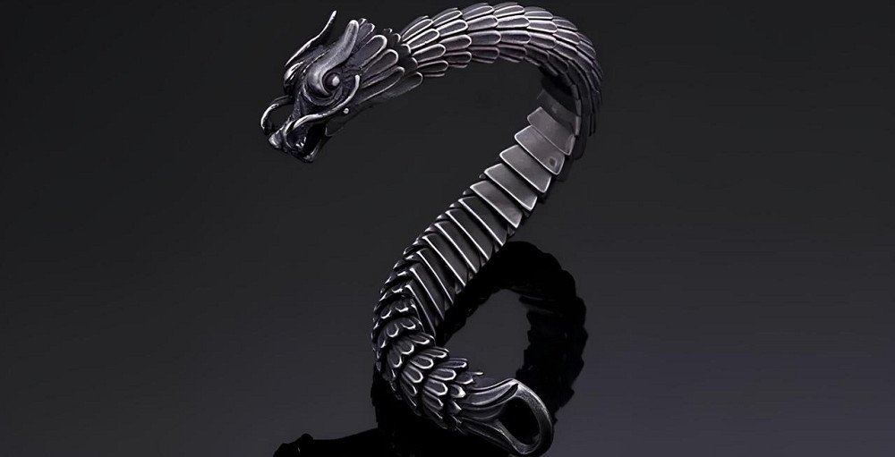 Сталевий чоловічий браслет Дракон RESTEQ. Тяжкий браслет Дракон. Браслет металевий Дракон 22 см Київ - фото 5