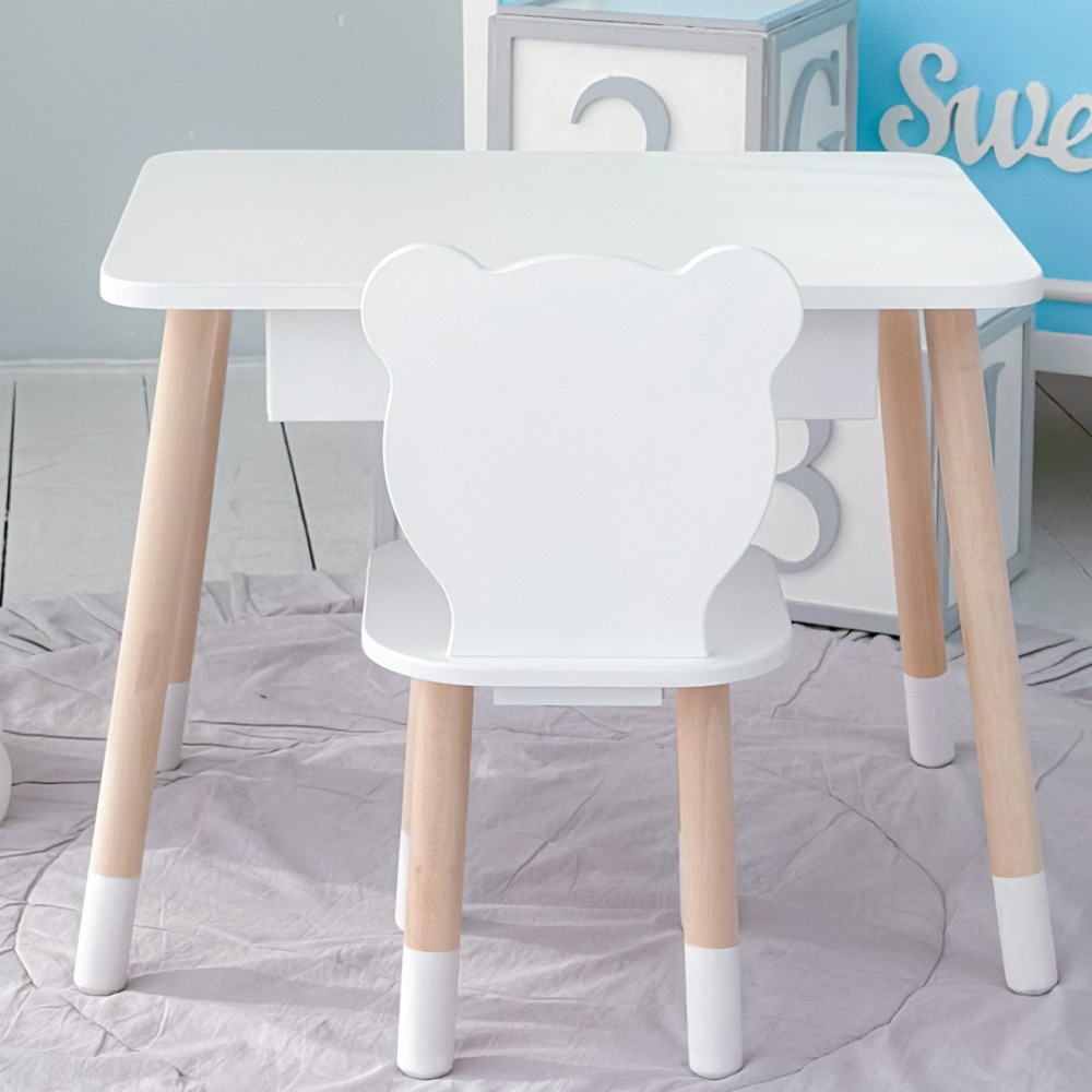 Стіл прямокутний з висувним ящиком 46х60х45 і стілець медвежа 26х26х24, столик та стільчик в дитячу, білий Кам'янське - фото 10