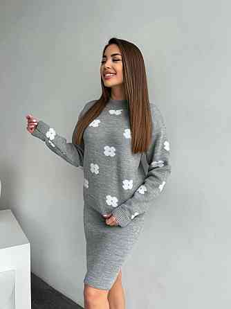 Жіночий базовий в'язаний костюм-двійка машина в'язка Сірий Одеса