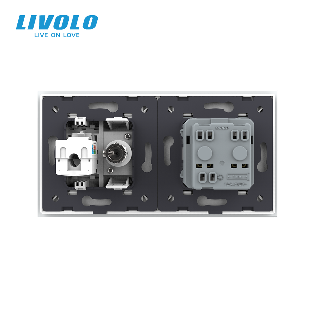 LIVOLO Розетка двомісна комбінована Силова Інтернет ТБ Livolo білий скло (VL-C7C1EU1V1C-11) Коломия - фото 4