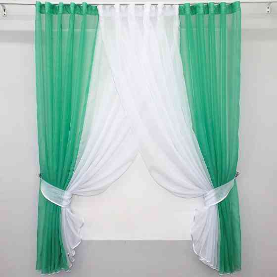 Кухонные шторки VR-Textil № 096к с подвязками мятный с белым 400х170 см (50-993) Киев