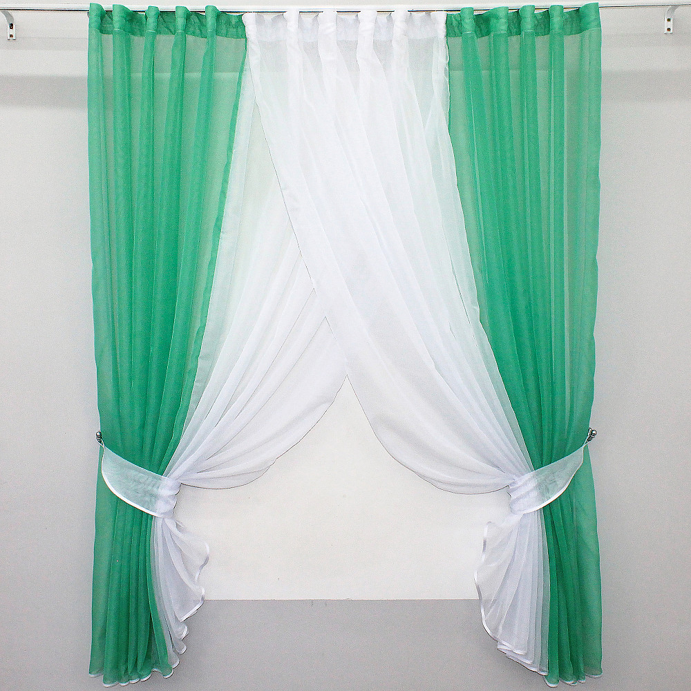 Кухонные шторки VR-Textil № 096к с подвязками мятный с белым 400х170 см (50-993) Киев - изображение 1