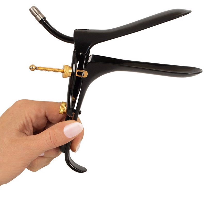 Вагинально-анальное зеркало Fetish Collection Speculum из нержавеющей стали, чёрно-золотое, 15 см Sex Aura Киев - изображение 8