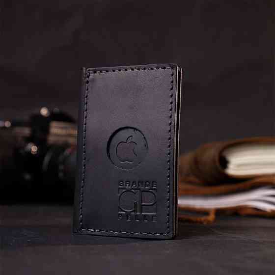 Надійний картхолдер з утримувачем для Apple AirTag з натуральної шкіри Чорний (GRANDE PELLE) Київ