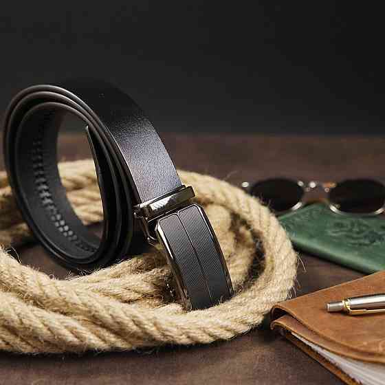 Ремень мужской c затемненной черной матовой пряжкой Vintage 20279 Черный Киев