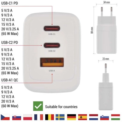 Зарядное устройство EMOS V05G65 1xUSB-A + 2xUSB-C PD65W GaN (V05G65) Винница - изображение 7