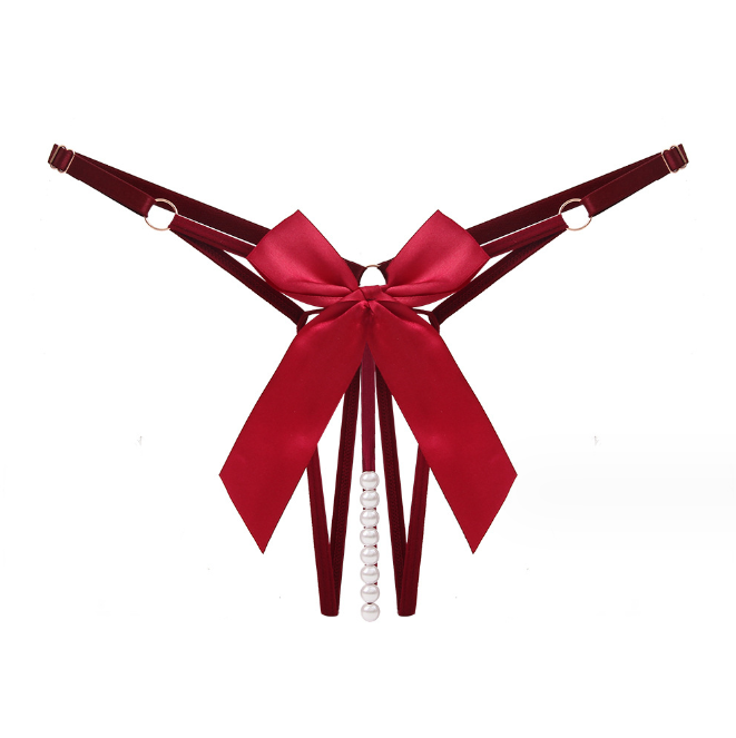 Трусы с бусинками эротические сексуальные женские one size бордовый Киев - изображение 1