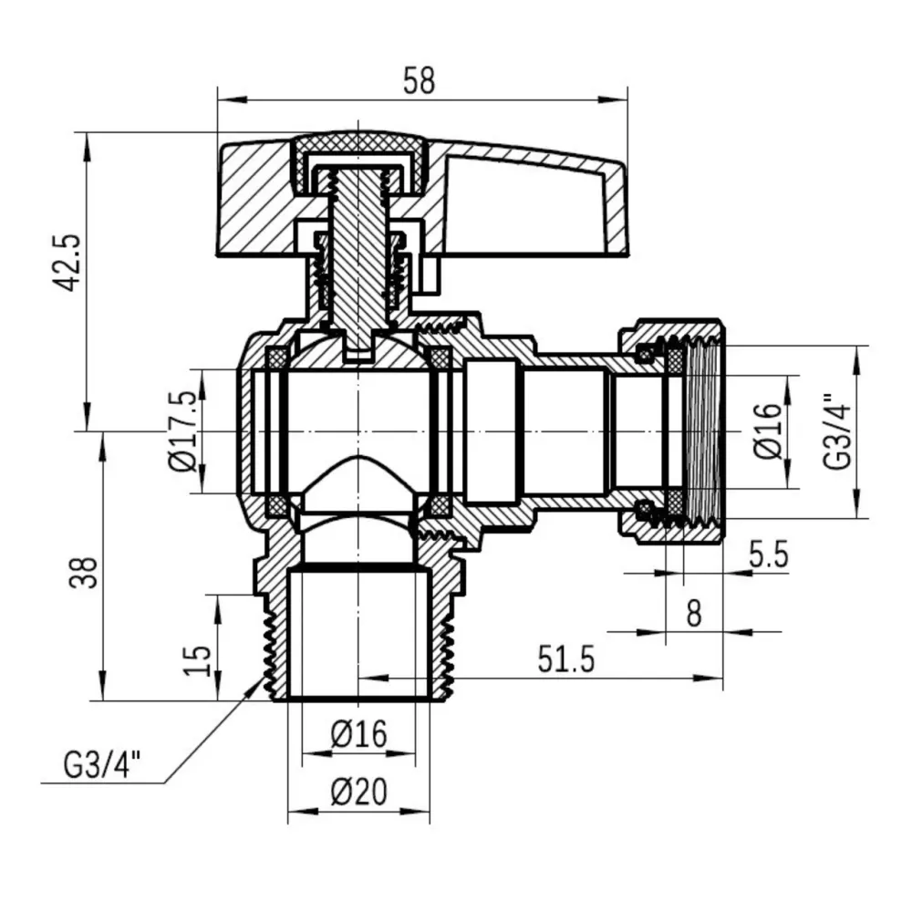 Кран кульовий Thermo Alliance Standart 3/4" ВН кутовий, PN40, з накидною гайкою TAS224W20 Київ - фото 9