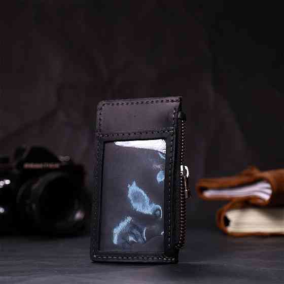 Вертикальний картхолдер з утримувачем для Apple AirTag з натуральної шкіри GRANDE PELLE 11626 Чорний Київ