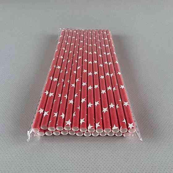 Соломка трубочка паперова Ø 5 мм 20 см "Зірка" червона 25 шт (1 пачка) Харків