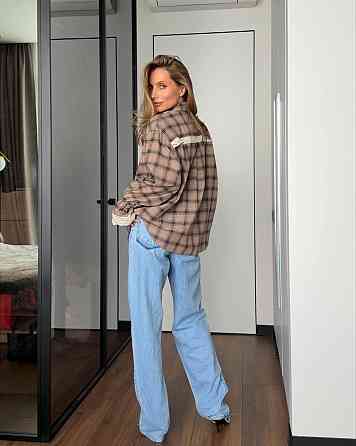 Жіноча стильна повсякденна картата сорочка фланель Бежевий Одеса