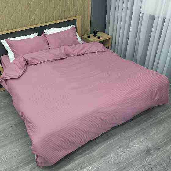 Комплект постельного белья Страйп-сатин Двуспальный 180х220 с простыней на резинке Лиловый (88-104) Киев