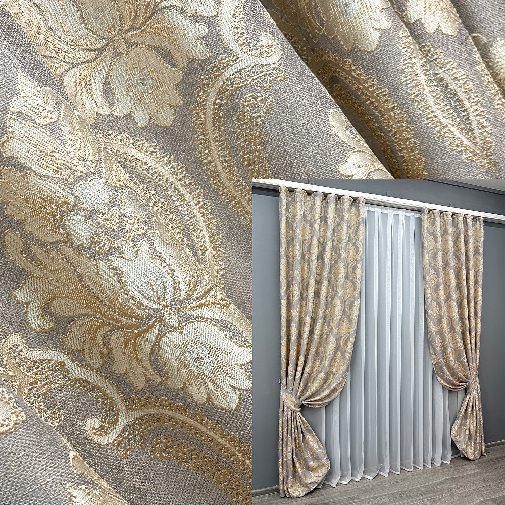 Комплект готових штор VR-Textil Льон Корона Марія № 1265ш Темно-сірий з золотистим 140х270 см 2 шт (39-904) Київ - фото 1