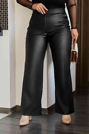 Жіночі шкіряні брюки з високою посадкою "Trendy" | Батал Чорний, 50 Київ