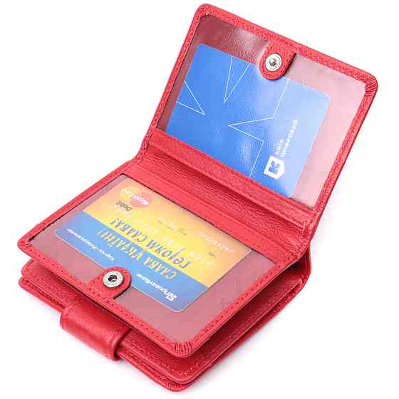 Яркий женский кошелек с монетницей и блоком для пропусков из натуральной кожи Красный (ST Leather) Киев