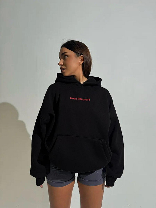 Женский теплый оверсайз с акцентной надписью спереди трехнить на флисе Одесса - изображение 2