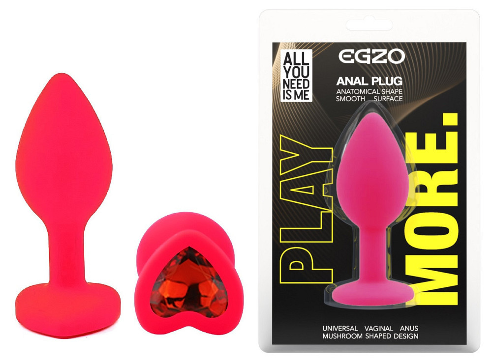Силиконовая анальная пробка EGZO - Silicone Pink Heart Plug Red, size S Sex Aura Киев - изображение 1